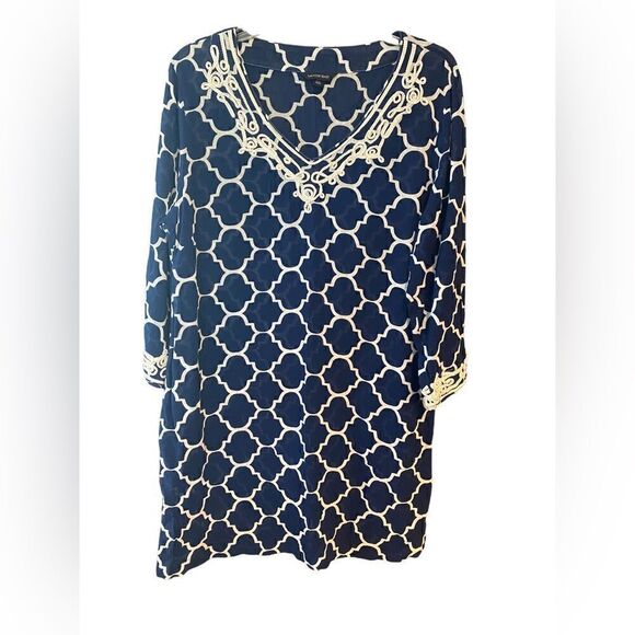 Lands End Sz 10/12 Navy Blue Rope Embroidered Collar Light Summer Beach Cover Up - Picture 1 of 6